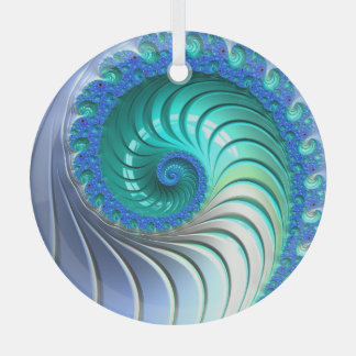 Aqua Blue Nautilus Shell Fractal Spiral Suncatcher Glass Tree Decoration