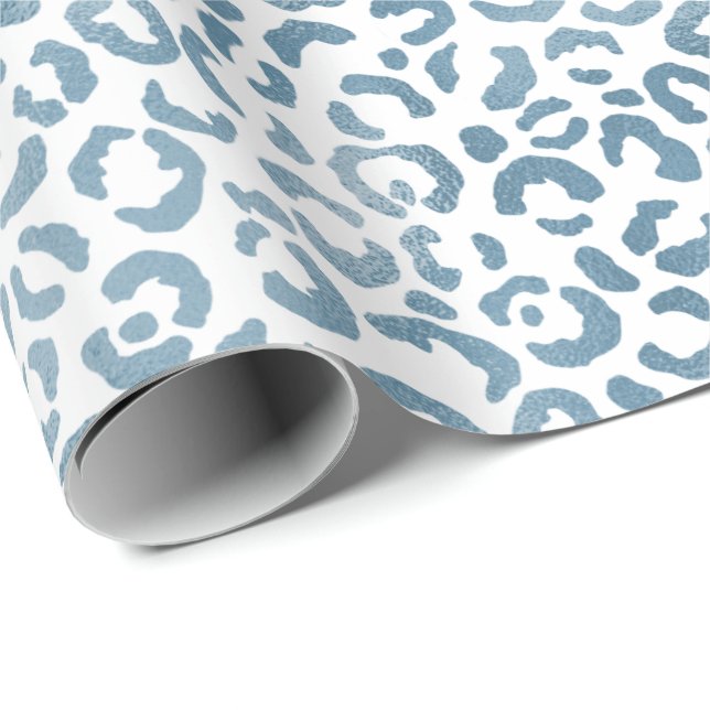 Aqua Blue Navy Leopard Print Wrapping Paper (Roll Corner)