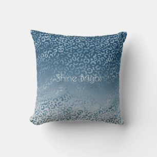 Aqua Blue Navy Ombre Leopard Print Cushion