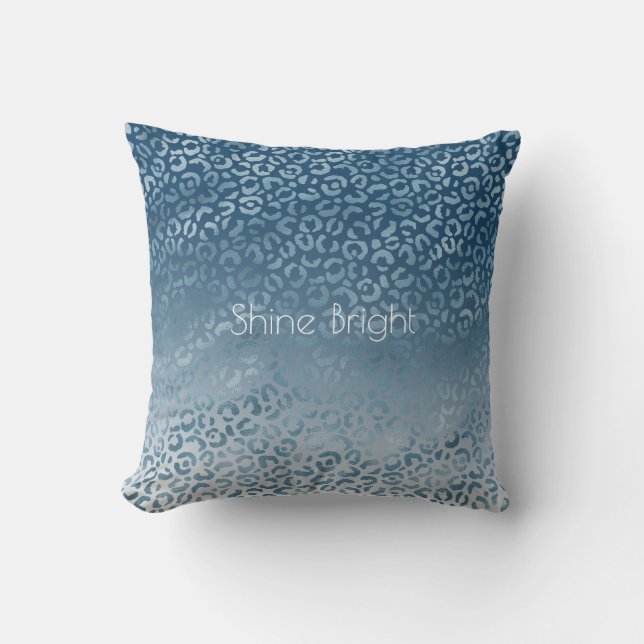 Aqua Blue Navy Ombre Leopard Print Cushion (Front)