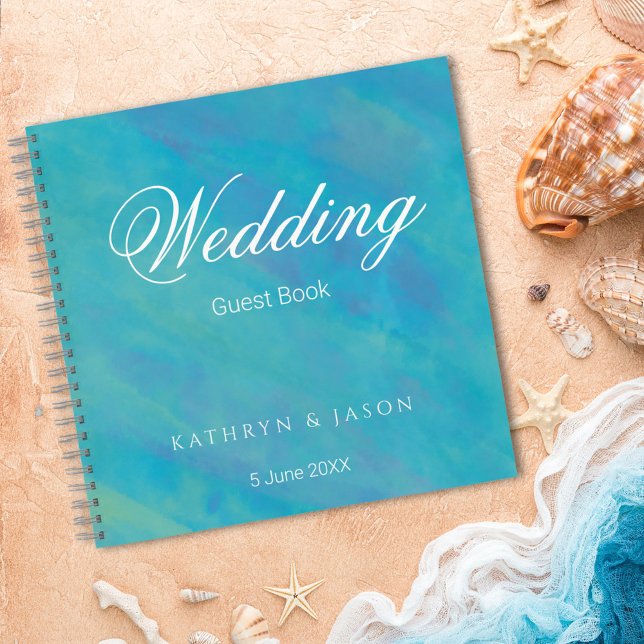 Aqua Blue Ocean Abstract Wedding Guest Book  (Creator Uploaded)