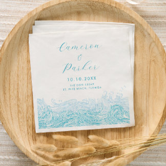 Aqua Blue Ocean Waves Beach Wedding Napkin