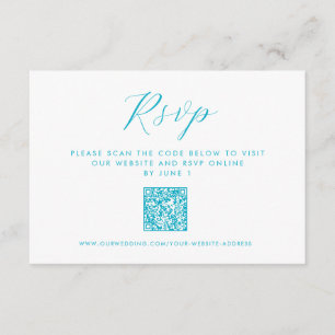 Aqua Blue Ocean Waves QR code Beach Wedding RSVP  Enclosure Card