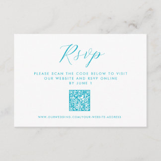 Aqua Blue Ocean Waves QR code Beach Wedding RSVP Enclosure Card