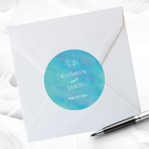 Aqua Blue Ocean Wedding Custom Name Classic Round Sticker