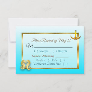 Aqua Blue Oceanic Wedding RSVP card