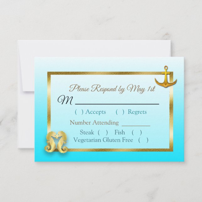 Aqua Blue Oceanic Wedding RSVP card (Front)