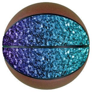Aqua blue ombre faux glitter sparkles basketball