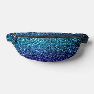 Aqua blue ombre faux glitter sparkles bum bags