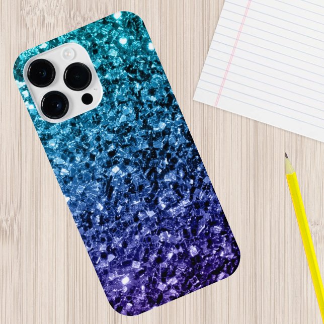 Aqua blue Ombre faux glitter sparkles Case-Mate iPhone Case (Sparkle up and protect your phone with trendy faux sparkles phone case. In many different colors.)