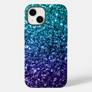 Aqua blue Ombre faux glitter sparkles iPhone 14 Case