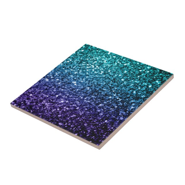 Aqua blue Ombre faux glitter sparkles Tile (Side)
