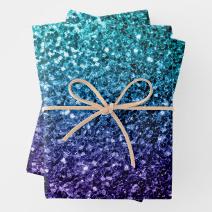 Aqua blue Ombre faux glitter sparkles Wrapping Paper Sheet
