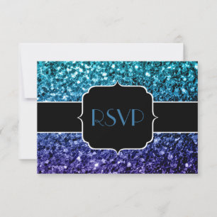 Aqua blue Ombre glitter sparkles Sweet 16 RSVP Card