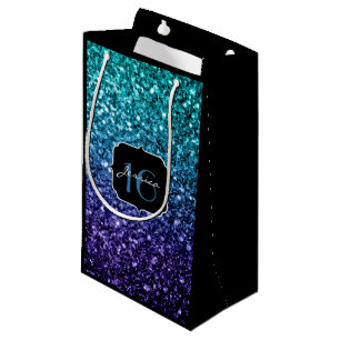Aqua blue Ombre glitter sparkles Sweet 16 Small Gift Bag
