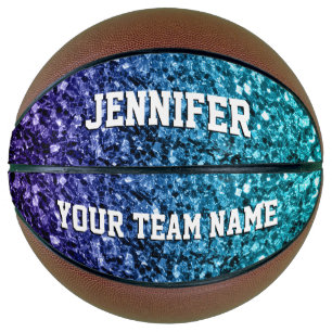 Aqua blue ombre glitter sparkles Your name Team Basketball