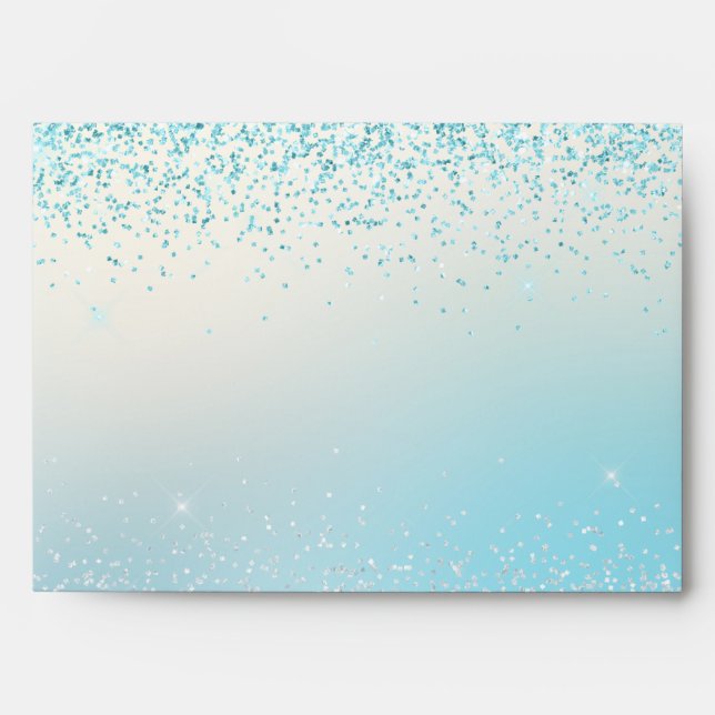 Aqua Blue Ombre Glitzy Sparkle Glitter Envelope (Front)