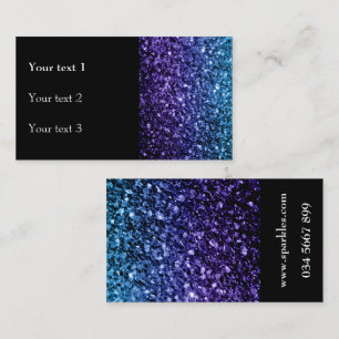 Aqua blue ombre shiny glitter sparkles and black business card