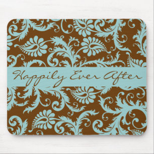 Aqua Blue on Brown Wedding Mousepad Gifts