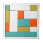 Aqua Blue Orange Gold Mid Century Colour Block Tile<br><div class="desc">This fabulous mid-century modern ceramic tile features rectangular colour blocks in aqua blue,  gold,  orange,  white,  and black. Add a pop of fun to your tiling project!</div>
