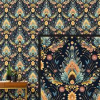 Aqua Blue Orange Yellow Gold Art Nouveau 