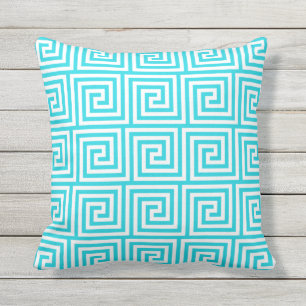 Aqua Blue Outdoor Pillows Greek Key