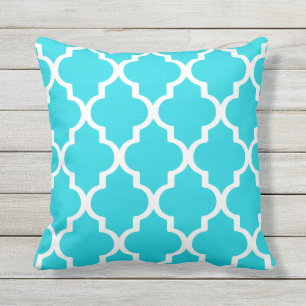 Aqua Blue Outdoor Pillows - Quatrefoil Lattice