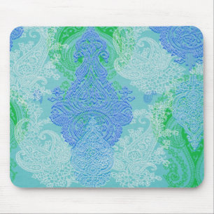 Aqua blue paisley tree flower cloth pattern mouse pad