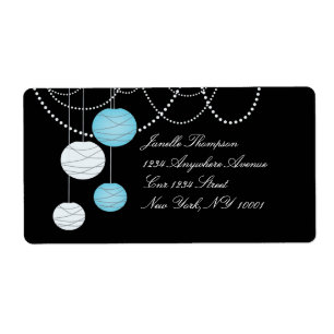 Aqua Blue Paper Lanterns Wedding Address Label