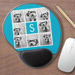 Aqua Blue Photo Collage Custom Monogram Gel Mouse Pad<br><div class="desc">You can use Instagram photos for this design. Use 8 square photos to create a unique and personal gift. Or you can keep the hipster puppy and make a trendy keepsake. If you need to adjust the pictures,  click on the customise tool to make changes.</div>