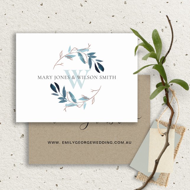 AQUA BLUE PINK FOLIAGE WREATH WEDDING WEBSITE ENCLOSURE CARD (Creator Uploaded)