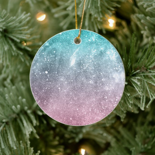 Aqua blue Pink ombre sea galaxy abstract Ceramic Tree Decoration (Tree)