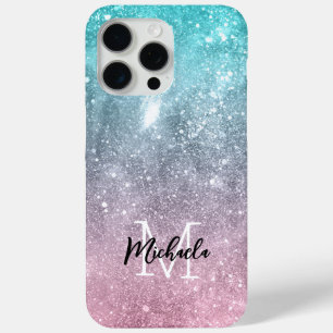 Aqua blue Pink ombre sea galaxy abstract Monogram iPhone 15 Pro Max Case