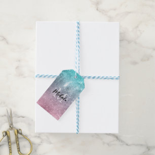Aqua blue Pink ombre sea galaxy abstract Monogram Gift Tags