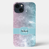 Aqua blue Pink ombre sea galaxy abstract Monogram