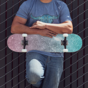 Aqua blue Pink ombre sea galaxy abstract Skateboard