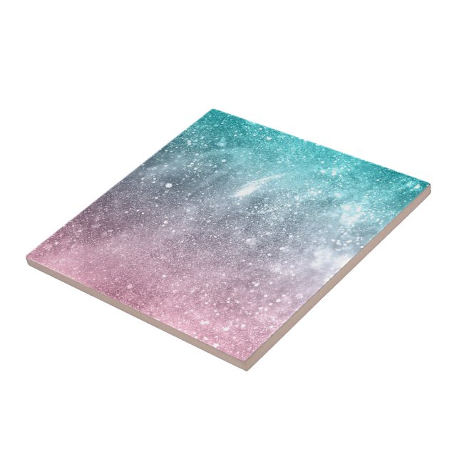 Aqua blue Pink ombre sea galaxy abstract Tile (Side)