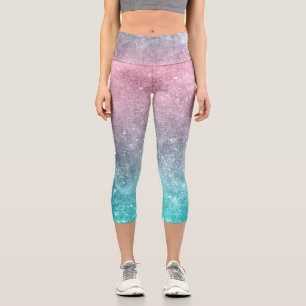Aqua blue Pink sea galaxy abstract Capri Leggings