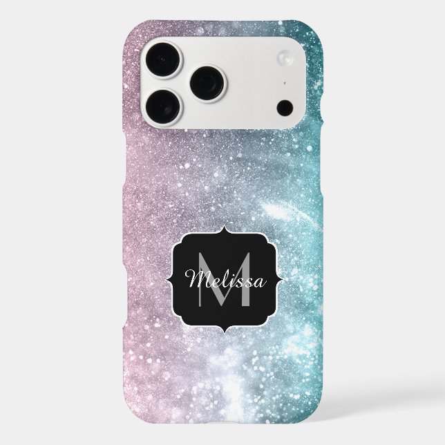 Aqua blue Pink sea galaxy abstract Monogram (Back)