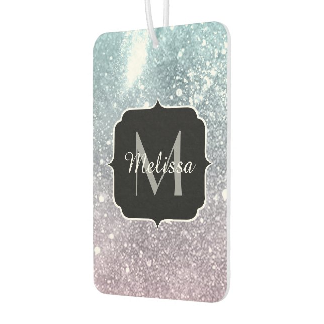 Aqua blue Pink sea galaxy abstract Monogram Car Air Freshener (Left)