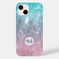 Aqua blue Pink sea galaxy abstract Monogram