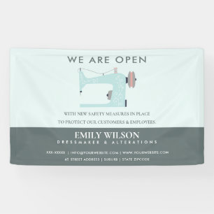 AQUA BLUE PINK SEWING MACHINE TAILOR RE OPENING BANNER