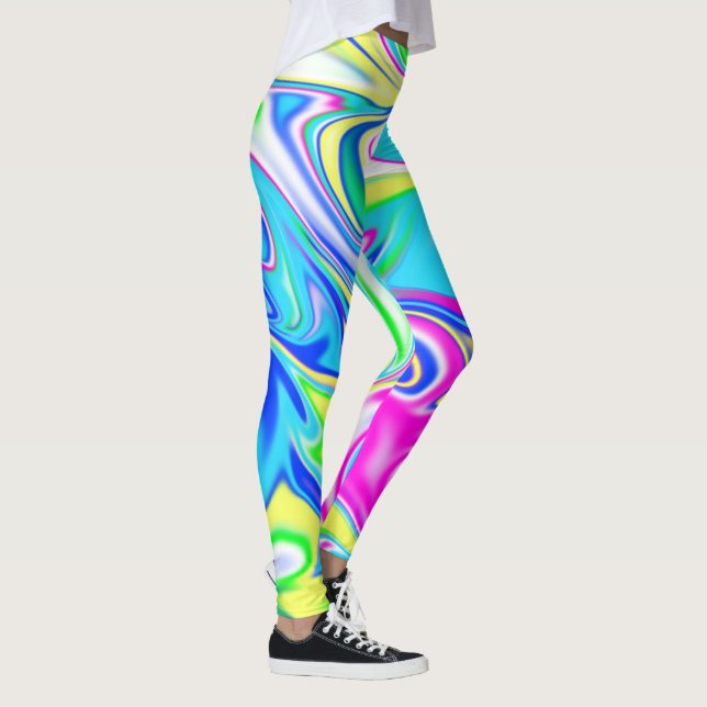 Aqua Blue Pink Spring Pastels Marbleised Pattern, Leggings (Right)