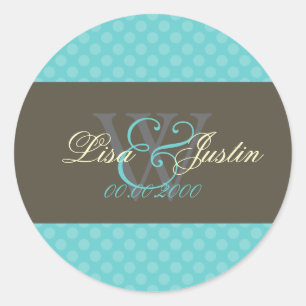 Aqua Blue Polka Dots monogram stickers