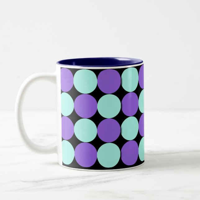 Aqua & Blue Polka Dots Two-Tone Coffee Mug (Left)