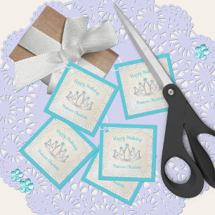 Aqua Blue Princess Tiara Birthday Favour Tags