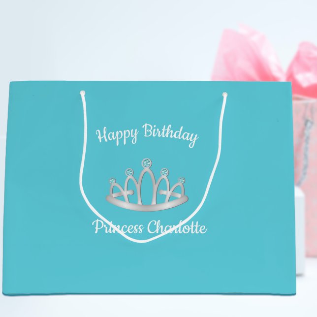 Aqua Blue Princess Tiara Birthday Large Gift Bag (Creator Uploaded)