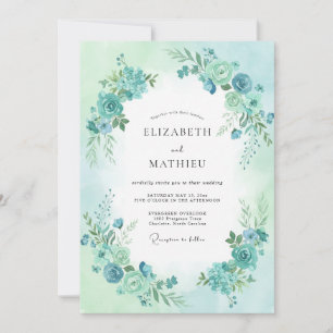 Aqua Blue Pristine Floral Wedding Invitation