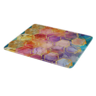 Aqua Blue Purple Green Pink Gold Honeycomb Cutting Board