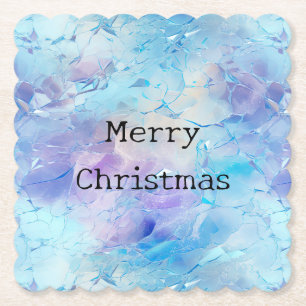 Aqua Blue Purple Ice Snow Christmas Paper Coaster